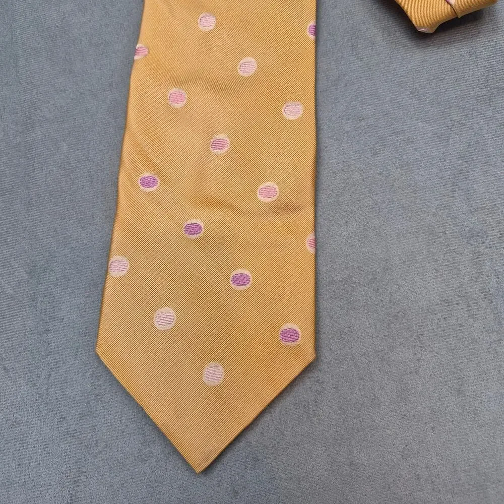 Ike Behar New York Silk Yellow & Pink Polka Dot Mens Tie 60